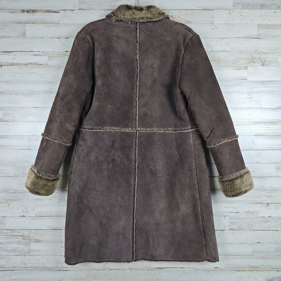 Vintage Y2K EXPRESS Penny Lane Coat Brown Suede Leather Faux Sherpa Lined Size M - Picture 2 of 11